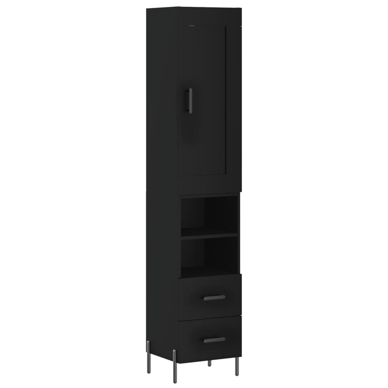 Highboard svart 34,5x34x180 cm konstruert tre