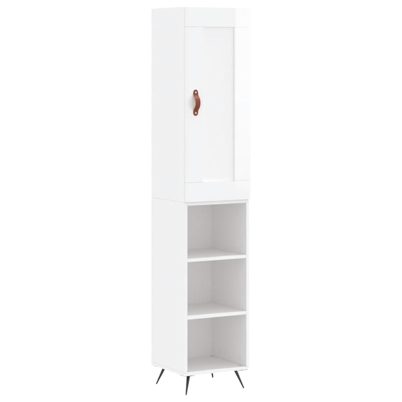 Highboard høyglans hvit 34,5x34x180 cm konstruert tre