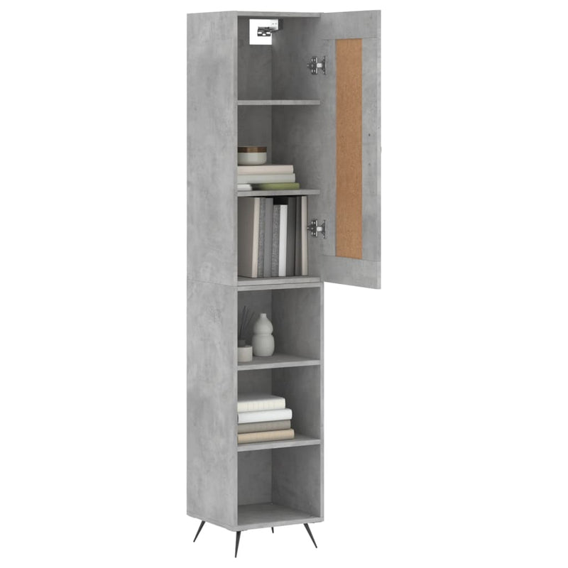 Highboard betonggrå 34,5x34x180 cm konstruert tre