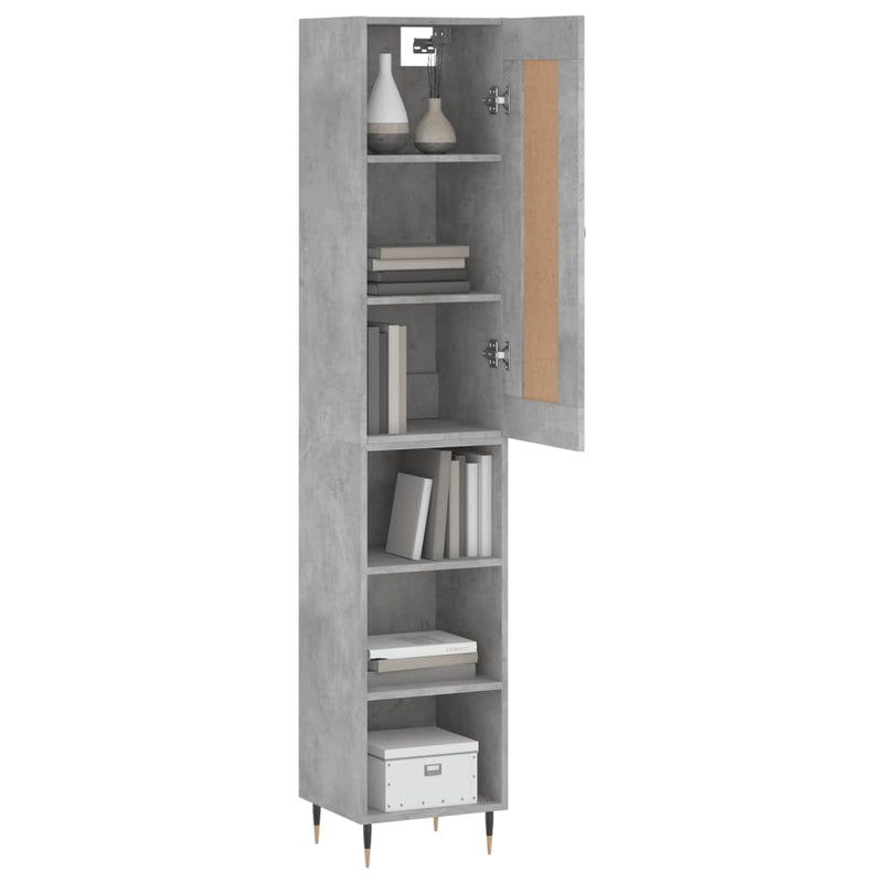 Highboard betonggrå 34,5x34x180 cm konstruert tre