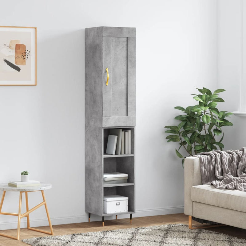 Highboard betonggrå 34,5x34x180 cm konstruert tre