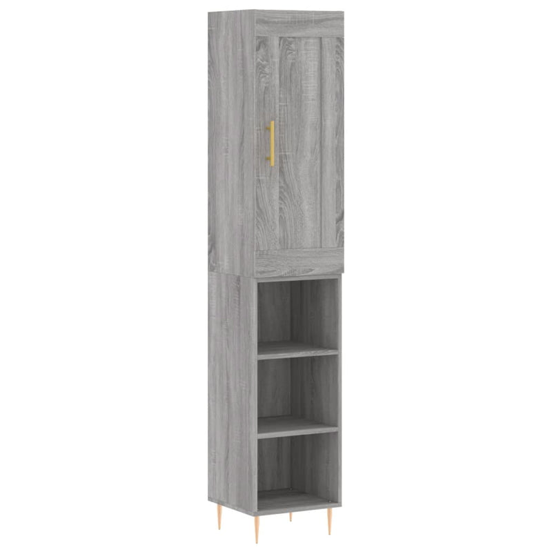 Highboard grå sonoma 34,5x34x180 cm konstruert tre