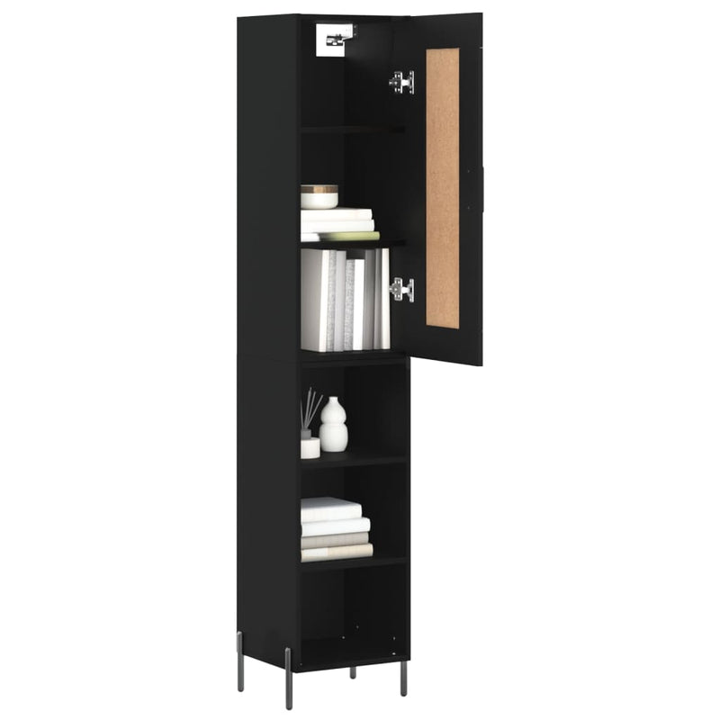 Highboard svart 34,5x34x180 cm konstruert tre