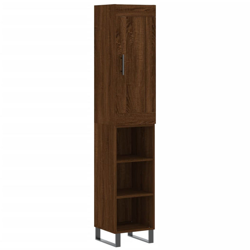 Highboard brun eik 34,5x34x180 cm konstruert tre