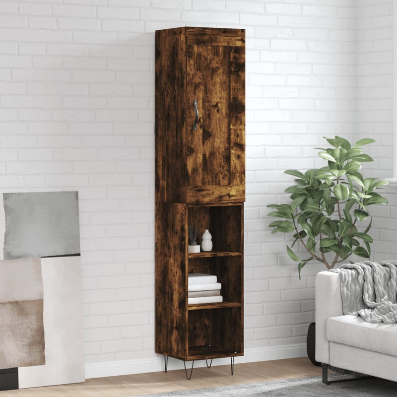 Highboard røkt eik 34,5x34x180 cm konstruert tre