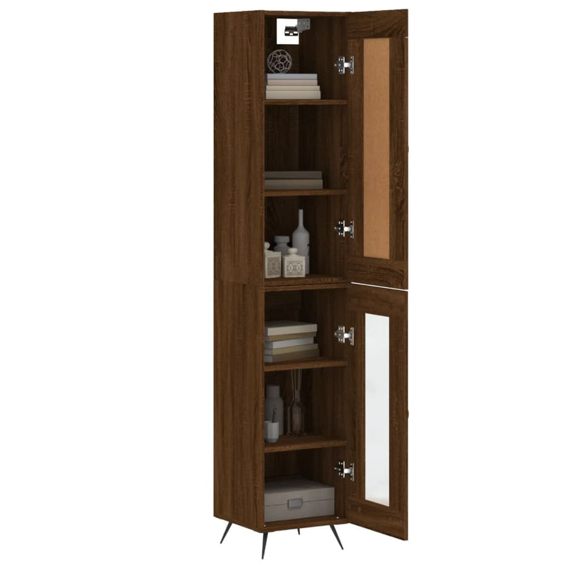 Highboard brun eik 34,5x34x180 cm konstruert tre