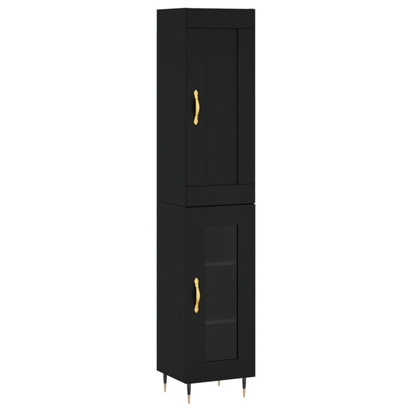 Highboard svart 34,5x34x180 cm konstruert tre