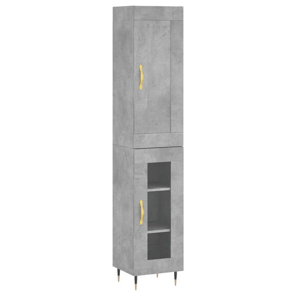 Highboard betonggrå 34,5x34x180 cm konstruert tre