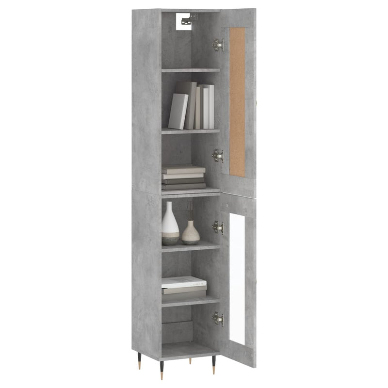 Highboard betonggrå 34,5x34x180 cm konstruert tre