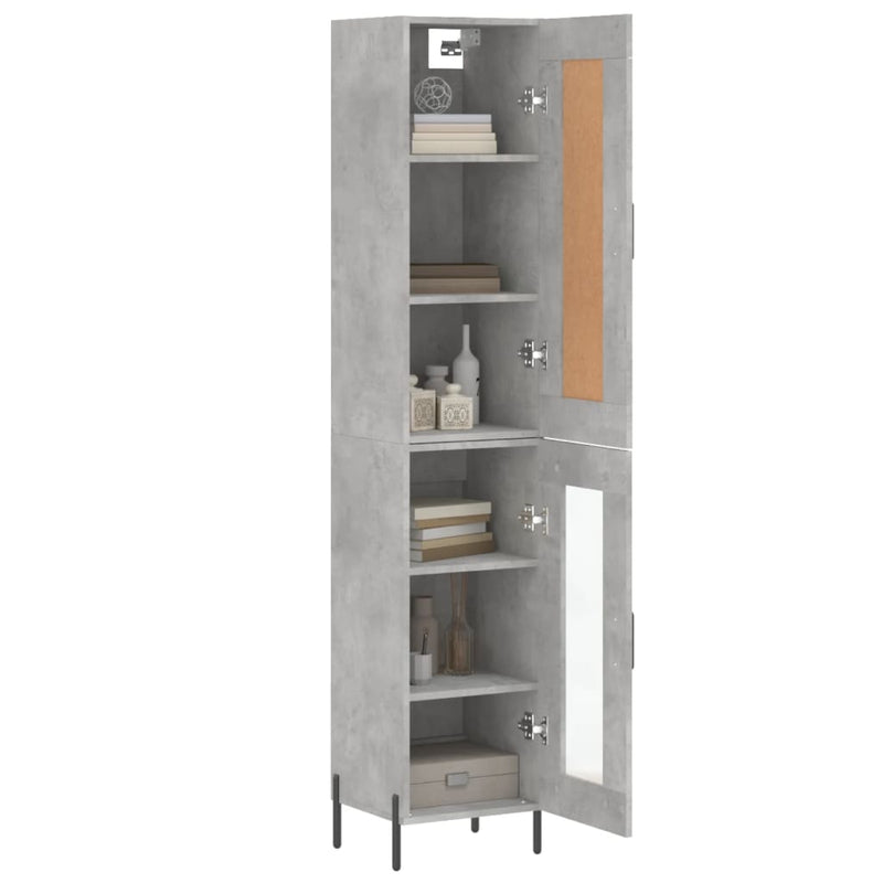 Highboard betonggrå 34,5x34x180 cm konstruert tre