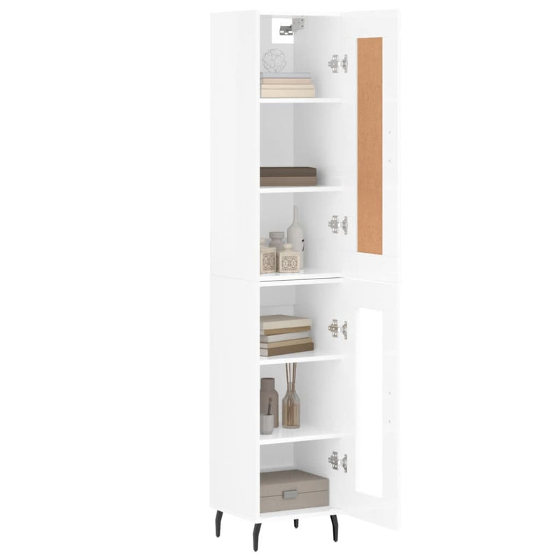 Highboard høyglans hvit 34,5x34x180 cm konstruert tre