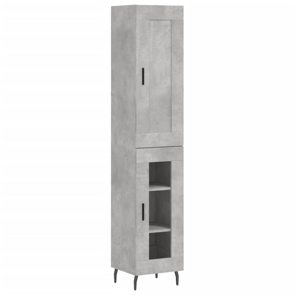 Highboard betonggrå 34,5x34x180 cm konstruert tre