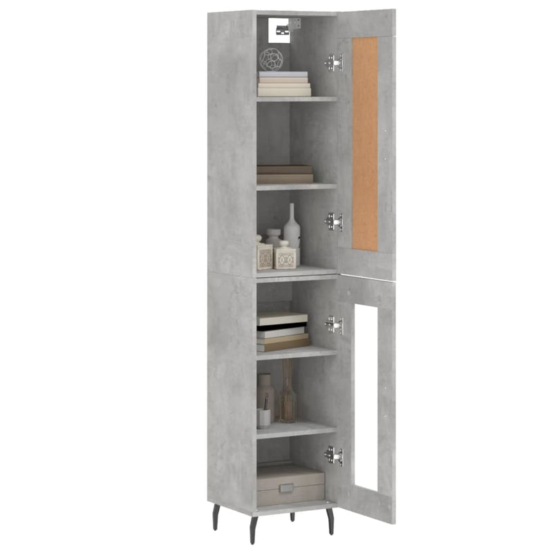 Highboard betonggrå 34,5x34x180 cm konstruert tre