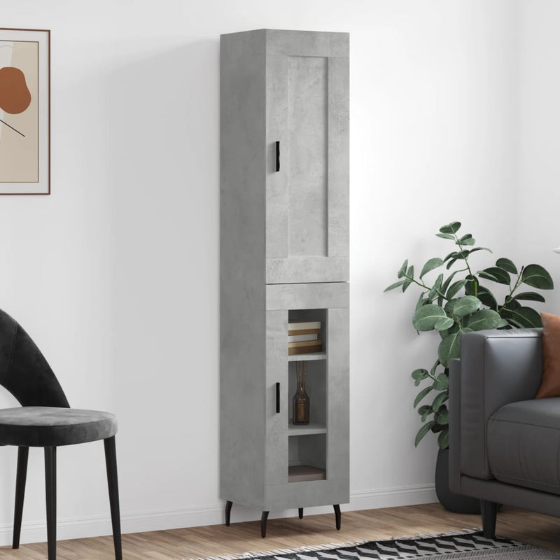 Highboard betonggrå 34,5x34x180 cm konstruert tre