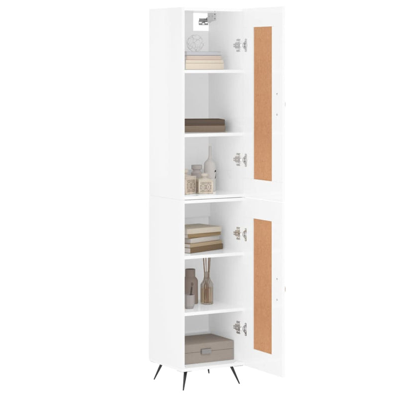 Highboard høyglans hvit 34,5x34x180 cm konstruert tre