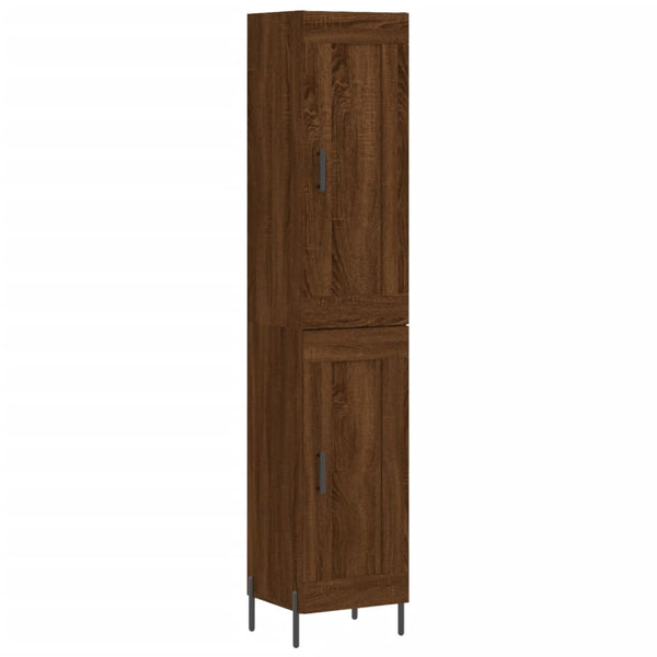 Highboard brun eik 34,5x34x180 cm konstruert tre