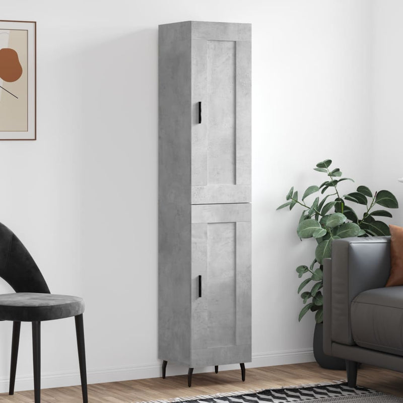 Highboard betonggrå 34,5x34x180 cm konstruert tre