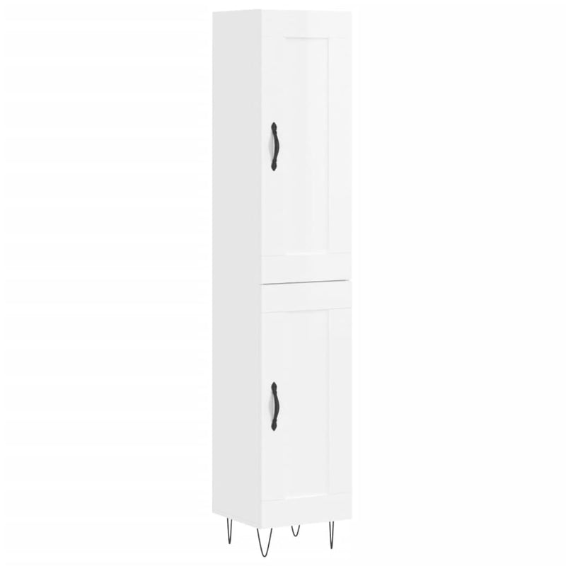 Highboard høyglans hvit 34,5x34x180 cm konstruert tre