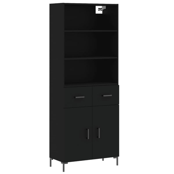 Highboard svart 69,5x34x180 cm konstruert tre