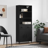 Highboard svart 69,5x34x180 cm konstruert tre