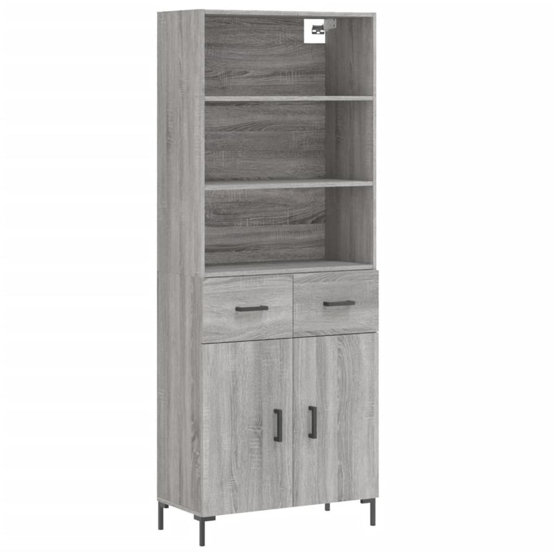 Highboard grå sonoma 69,5x34x180 cm konstruert tre