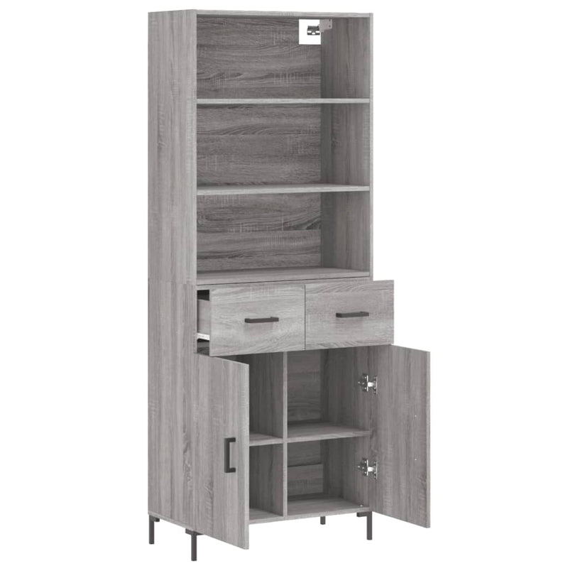 Highboard grå sonoma 69,5x34x180 cm konstruert tre