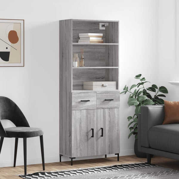 Highboard grå sonoma 69,5x34x180 cm konstruert tre