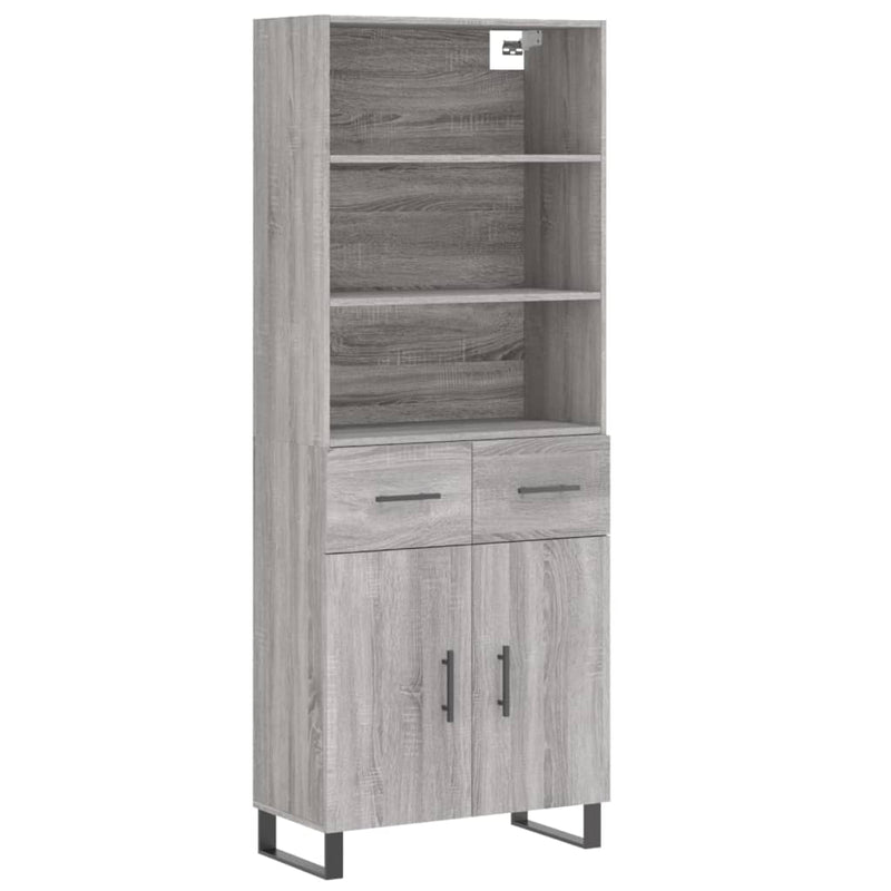 Highboard grå sonoma 69,5x34x180 cm konstruert tre