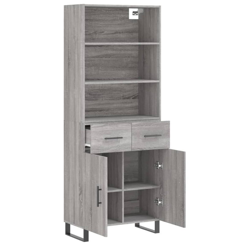 Highboard grå sonoma 69,5x34x180 cm konstruert tre