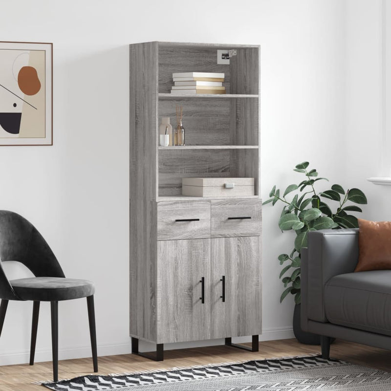 Highboard grå sonoma 69,5x34x180 cm konstruert tre