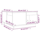 Salongbord grå 60x61x32,5 cm heltre furu