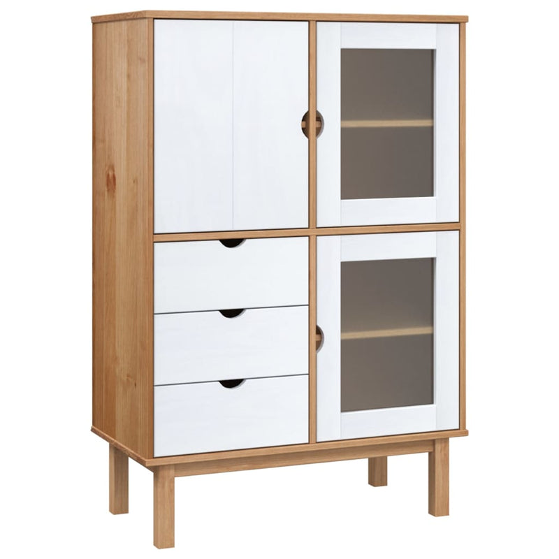 Highboard OTTA brun og hvit 85x43x125 cm heltre furu