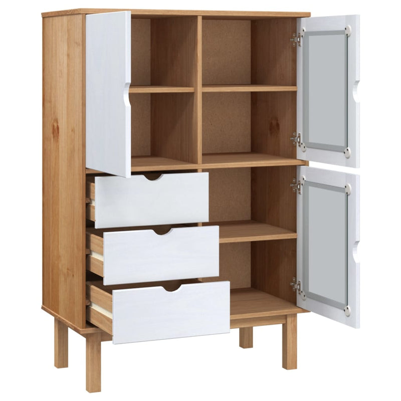 Highboard OTTA brun og hvit 85x43x125 cm heltre furu