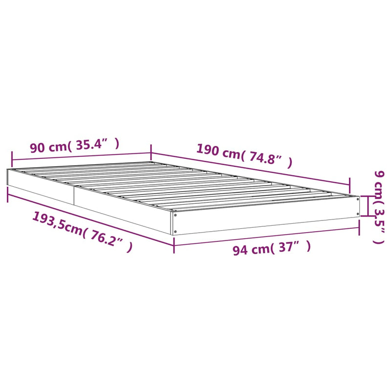 Sengeramme 90x190 cm heltre furu