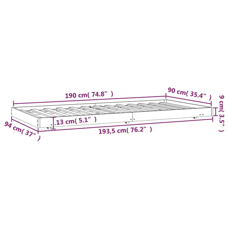 Sengeramme hvit 90x190 cm heltre furu