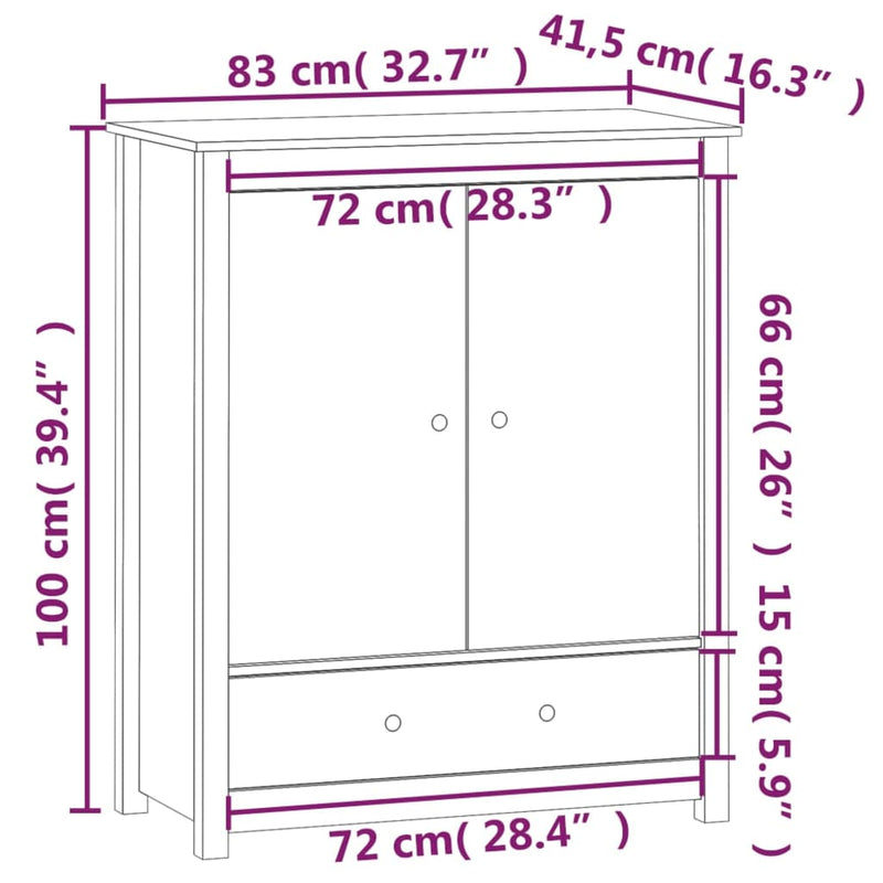 Highboard svart 83x41,5x100 cm heltre furu