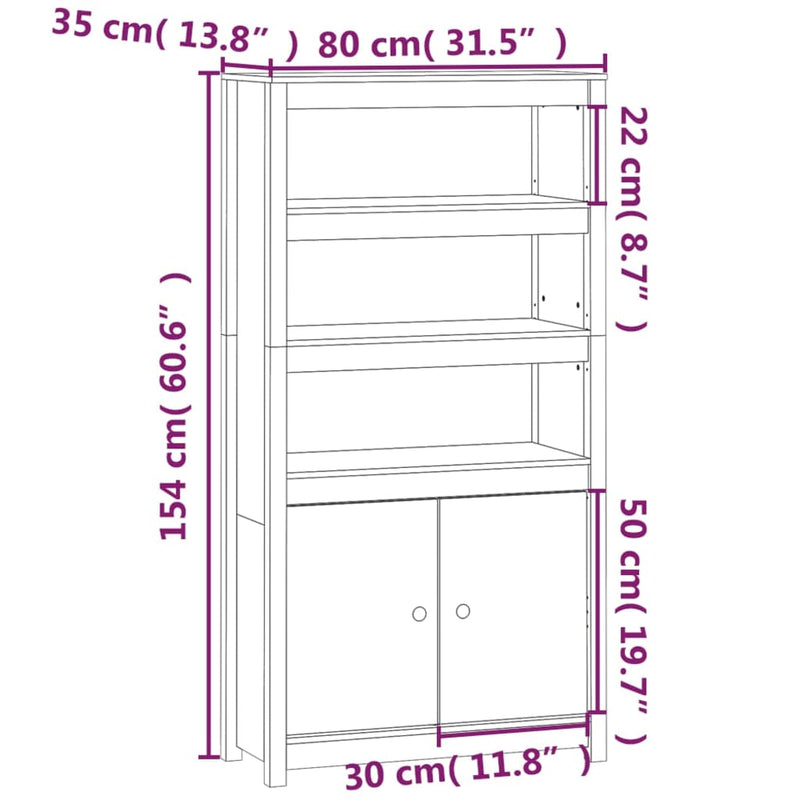 Highboard svart 80x35x154 cm heltre furu