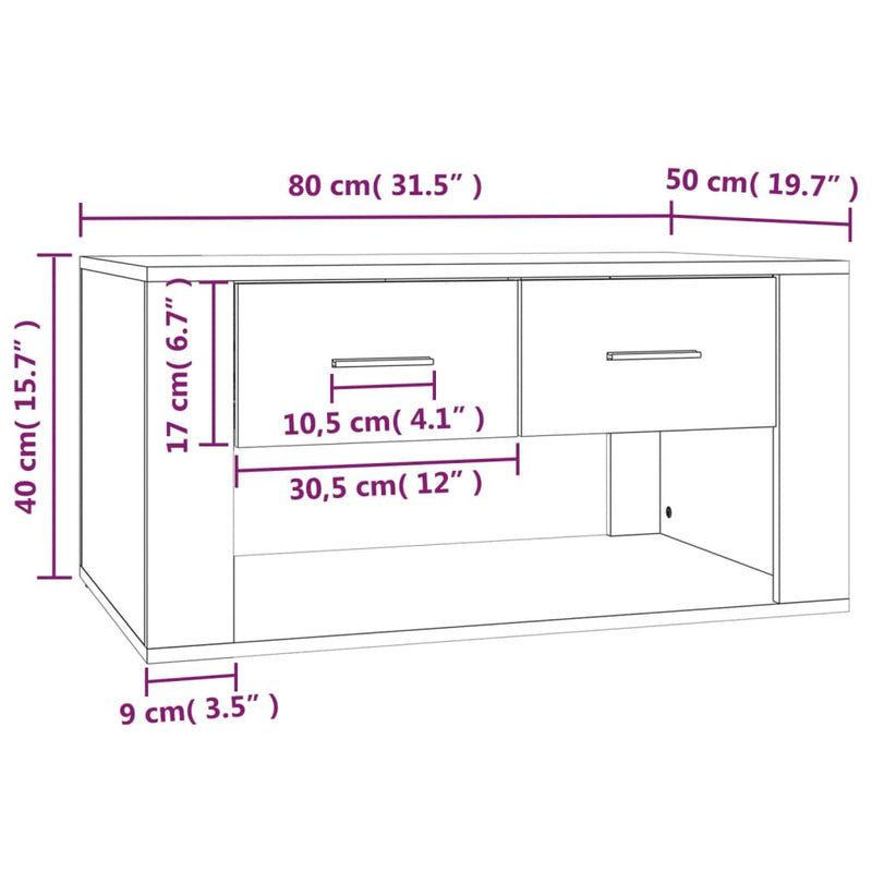 Salongbord røkt eik 80x50x40 cm konstruert tre