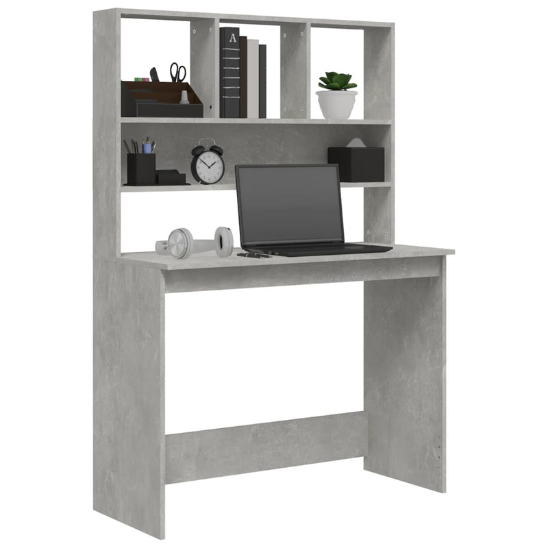 Skrivebord med hyller betonggrå 102x45x148 cm konstruert tre