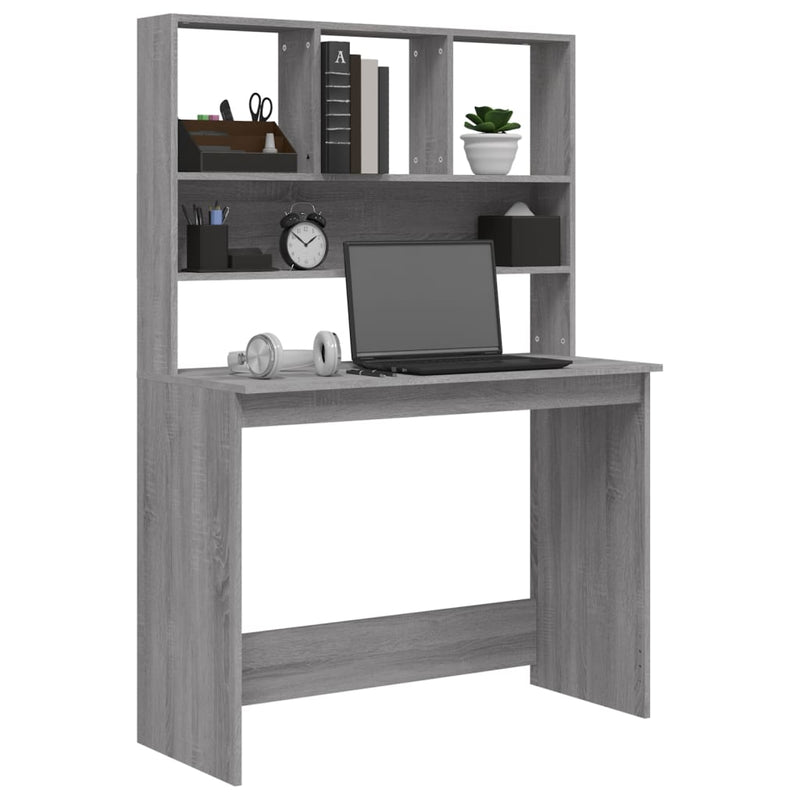 Skrivebord med hyller grå sonoma 102x45x148 cm konstruert tre