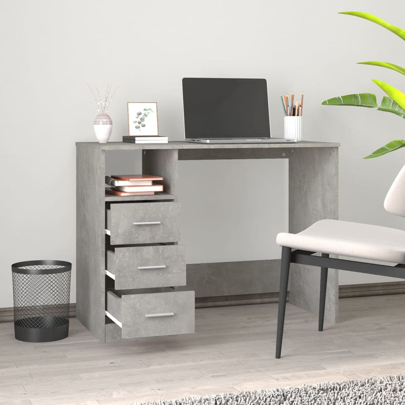 Skrivebord med skuffer betonggrå 102x50x76 cm konstruert tre
