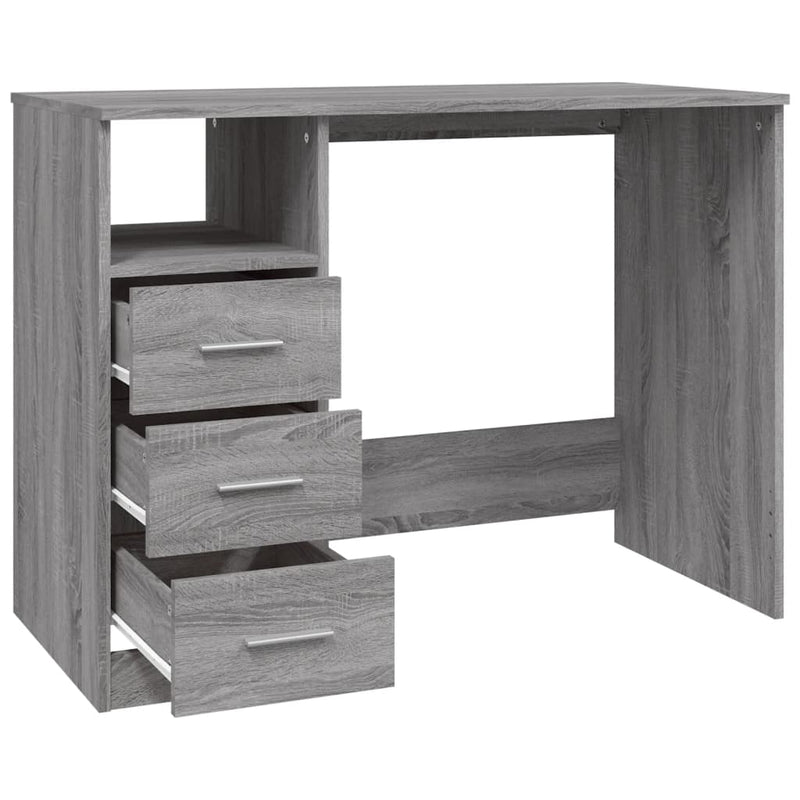 Skrivebord med skuffer grå sonoma 102x50x76 cm konstruert tre