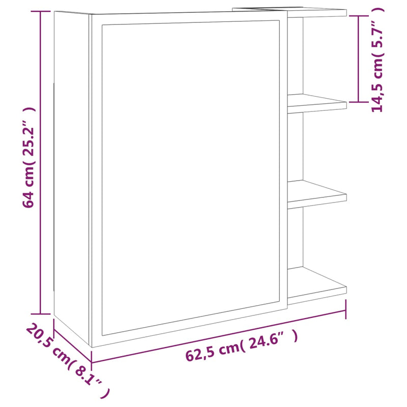 Baderomsskap med speil brun eik 62,5x20,5x64cm konstruert tre