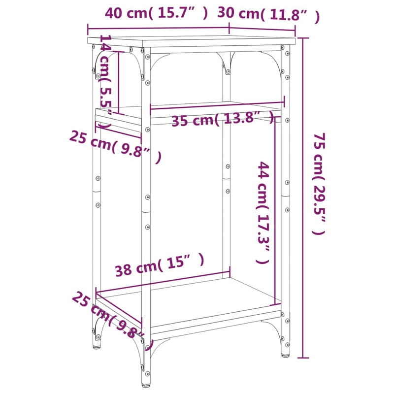 Sidebord svart 40x30x75 cm konstruert tre