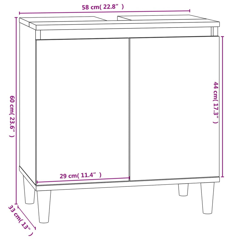 Servantskap høyglans hvit 58x33x60 cm konstruert tre