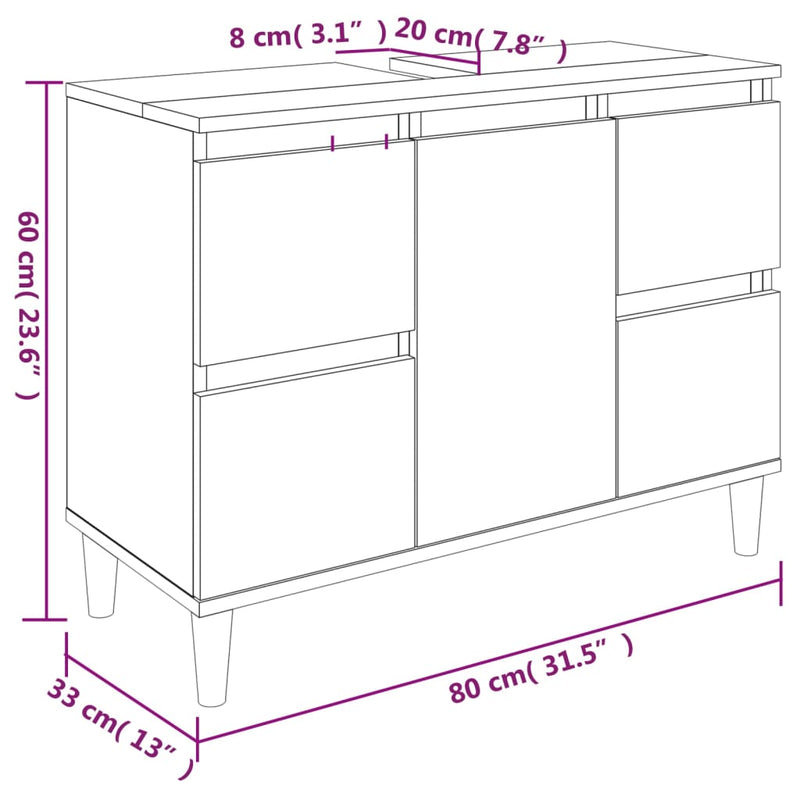 Servantskap grå eik 80x33x60 cm konstruert tre