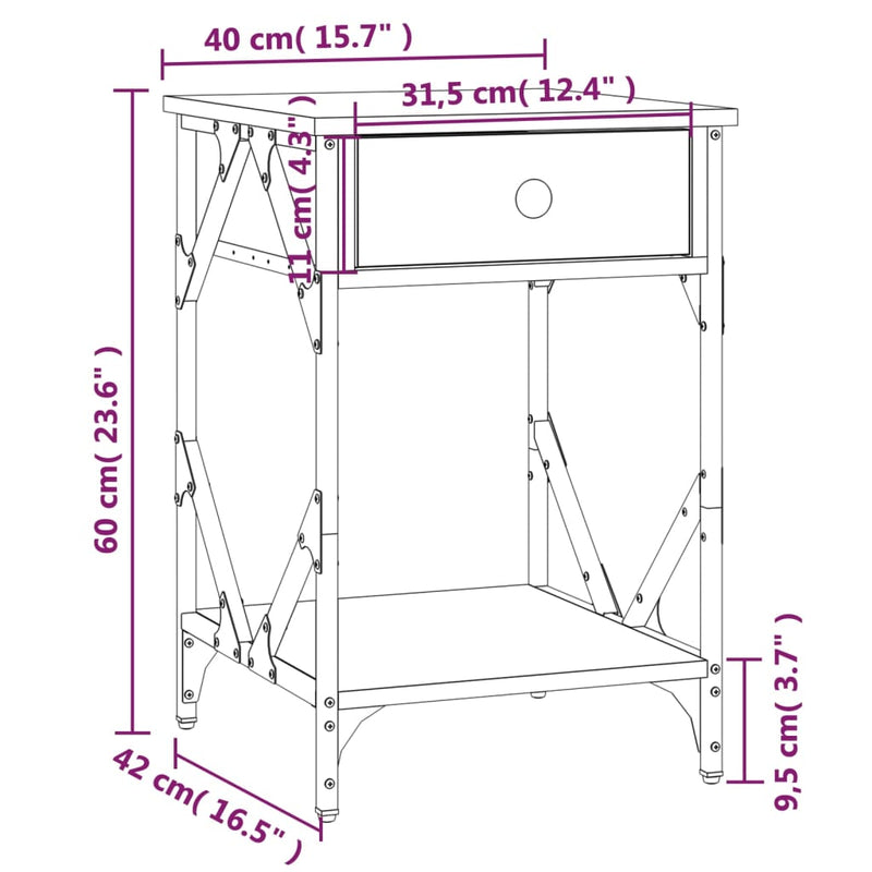 Nattbord 2 stk svart 40x42x60 cm konstruert tre