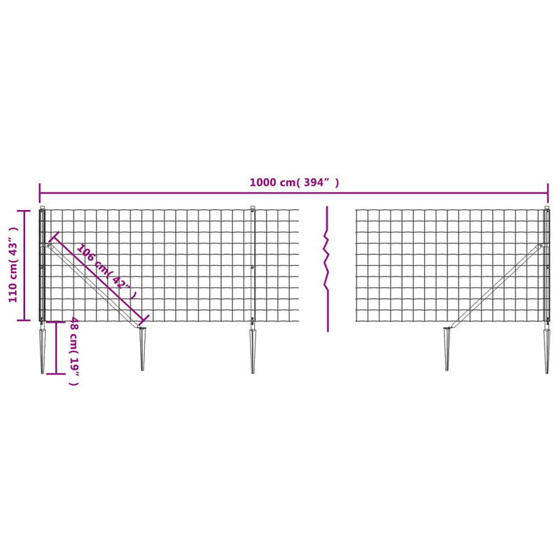 Nettinggjerde med stolpespyd 1,1x10 m antrasitt