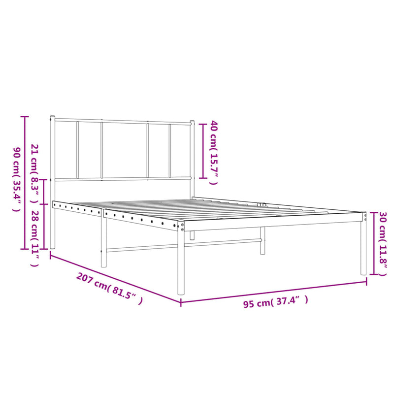 Sengeramme i metall med hodegavl svart 90x200 cm