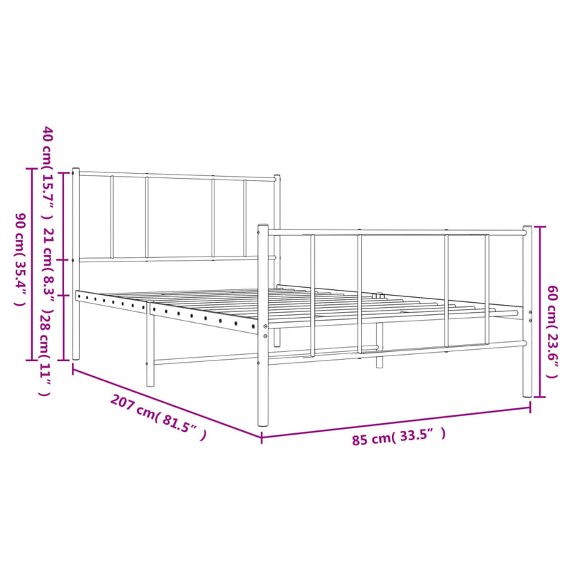 Sengeramme i metall med hode- og fotgavl hvit 80x200 cm